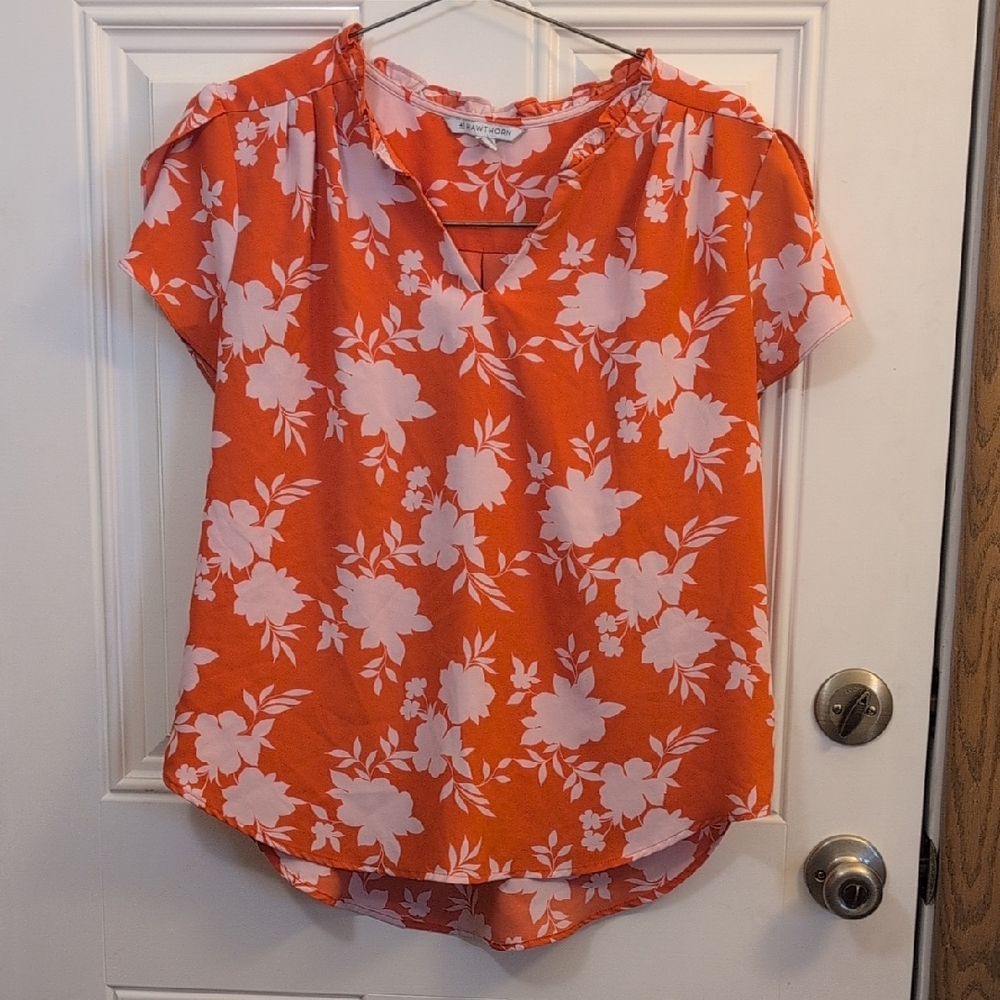 41 Hawthorn Vibrant Orange and White Floral Blouse